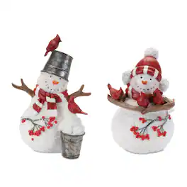 BreeBe - Cardinal Snowman Figurnie (Set of 2) - White, Red, Silver