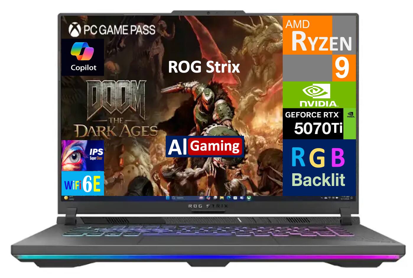 ASUS - ROG Strix Gaming Laptop (Ryzen 9 8940HX, 16GB, 1TB PCIe SSD, 16.0 WUXGA (1920x1200), RTX 5070 Ti, Win 11 Home) - Eclipse Gray