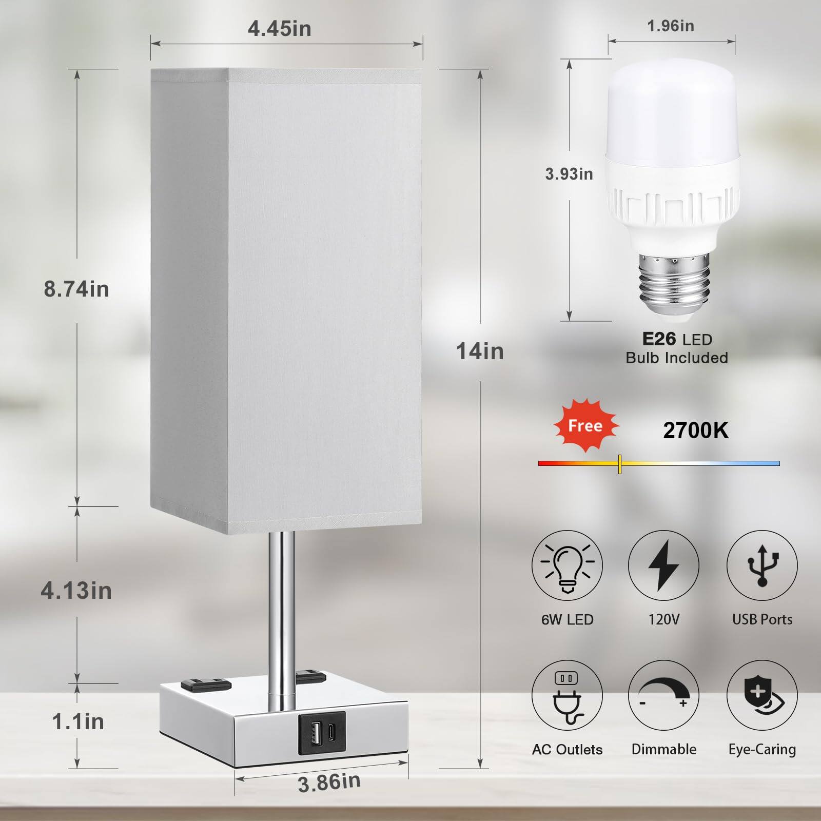 Reds Spade Upgraded Bedside Table Lamp Touch Control USB Charging Ports ...