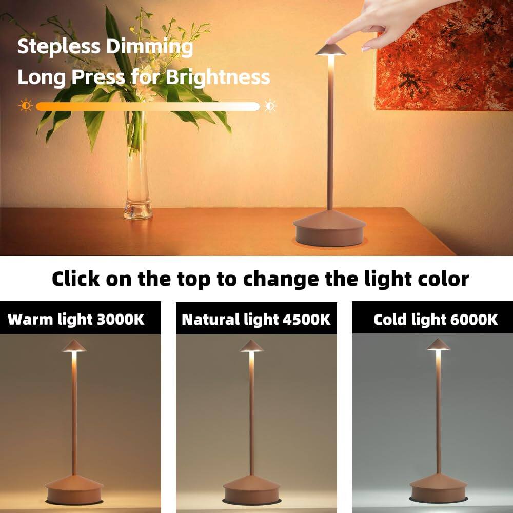 Stepless Dimming  
Long Press for Brightness  

Click on the top to change the light color  

Warm light 3000K  
Natural light 4500K  
Cold light 6000K