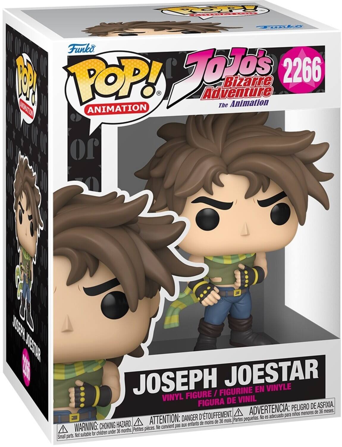 Funko POP! Animation  
JoJo's Bizarre Adventure The Animation  
2266  
Joseph Joestar  
Vinyl Figure / Figurine en Vinyle / Figura de Vinil  
WARNING: CHOKING HAZARD. Small parts. Not suitable for children under 36 months.  
DANGER D'ÉTOUFFEMENT. ATTENTION: Petites pièces. Ne convient pas aux enfants de moins de 36 mois.  
ADVERTENCIA: PELIGRO DE ASFIXIA. D'TOUFFEMENT. ADVERTENCIA: niños menores de 36 meses.