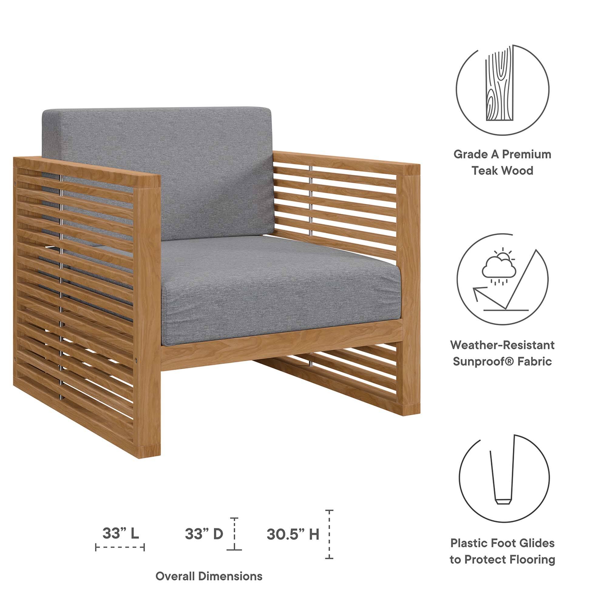 Grade A Premium Teak Wood  
Weather-Resistant Sunproof Fabric  
33" L x 33" D x 30.5" H  
Overall Dimensions  
Plastic Foot Glides to Protect Flooring