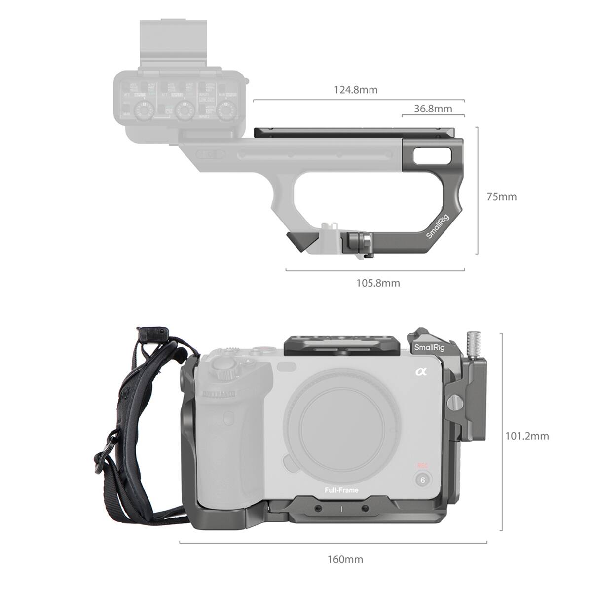 124.8mm - 36.8mm  
SmallRig 75mm  
105.8mm  
SmallRig  
101.2mm  
REC  
Full-Frame  
6  
160mm