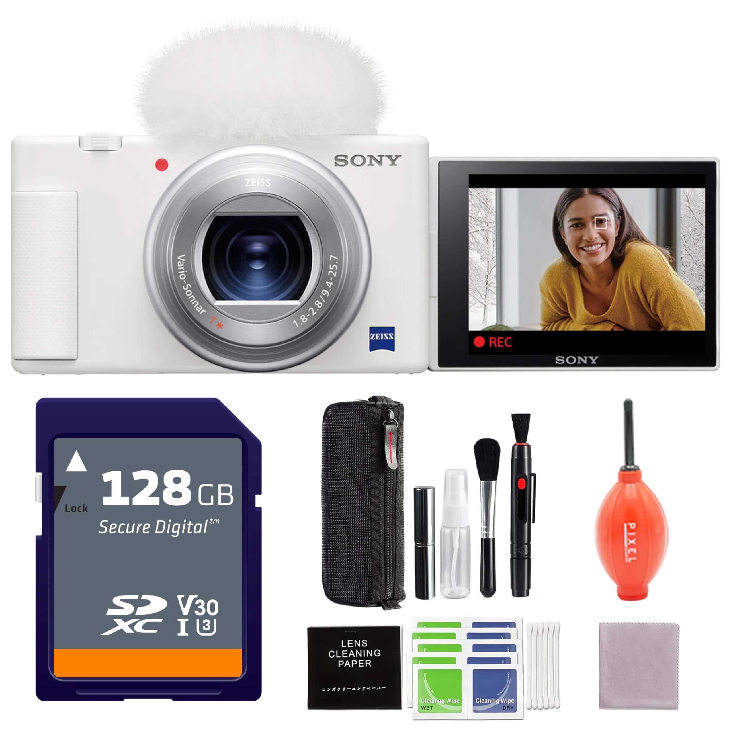 Sony - ZV-1 Digital Camera (White) Bundle with 128GB SDXC Card and Advanced Accessories