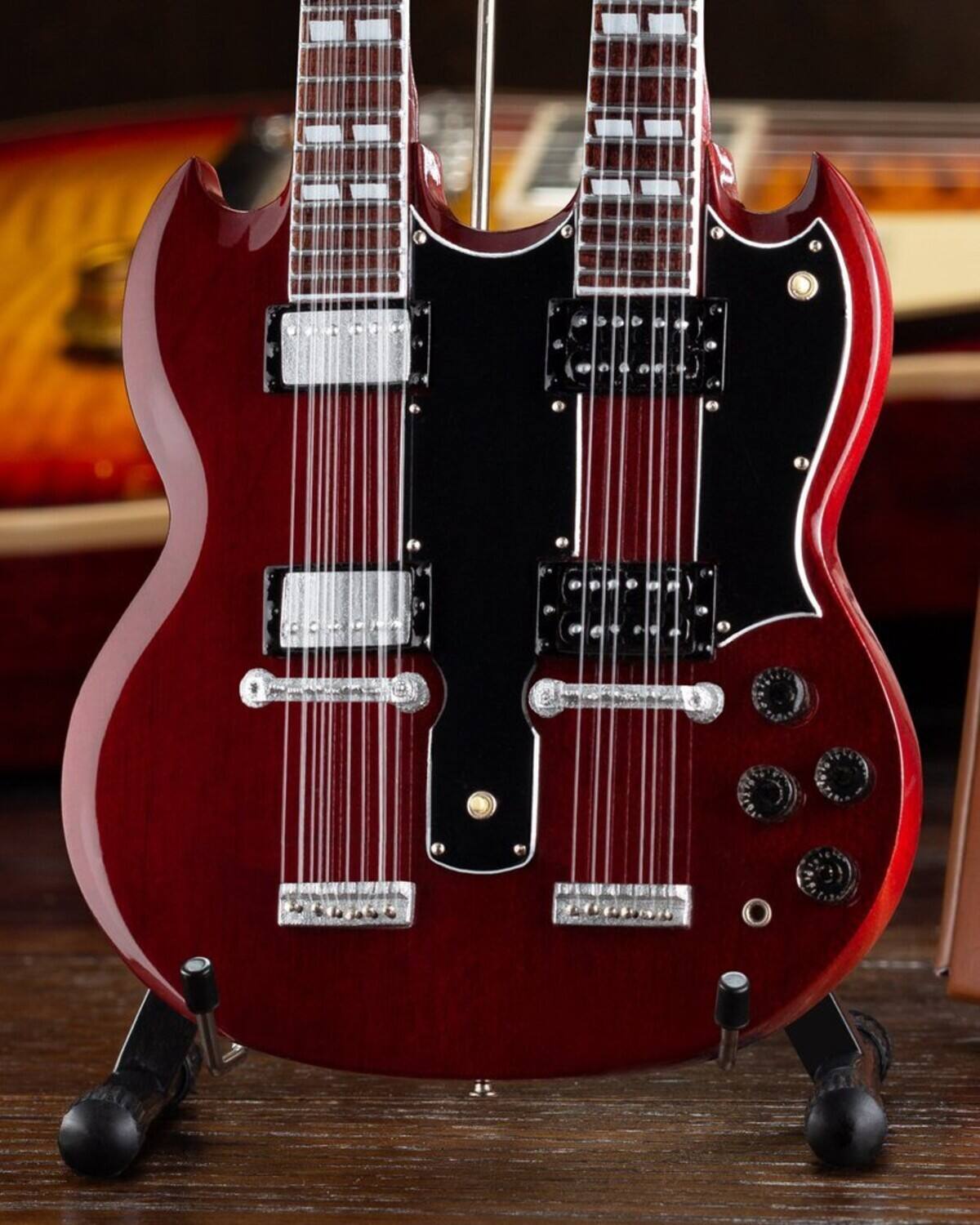 Alt View 3. Axe Heaven - Axe Heaven -Gibson SG EDS-1275 Doubleneck Cherry Mini Guitar Replica Collectible   - Collectibles - Multicolor.