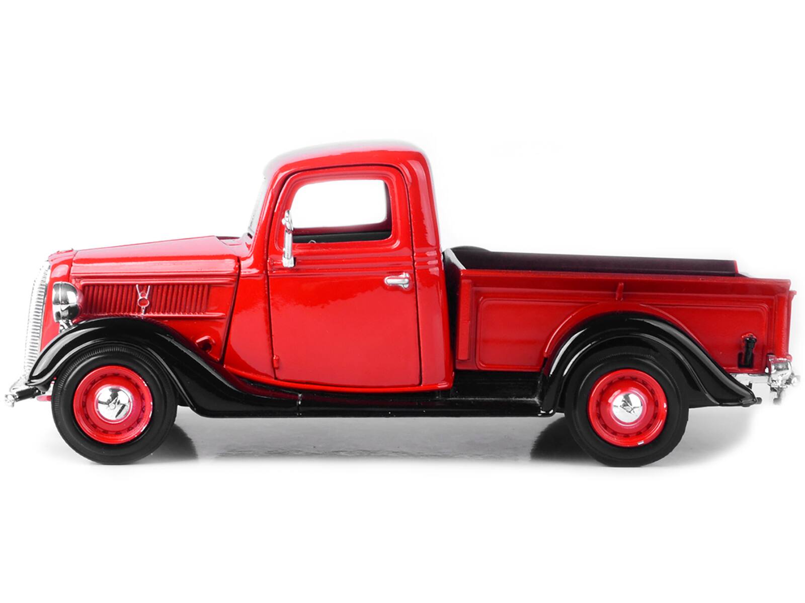 Angle. Motormax - 1937 Ford Pickup Truck Red and Black 1/24 Diecast Model Car by Motormax - Red and Black.