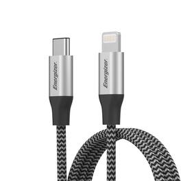 Energizer - Metal Lightning to Type-C Cable – 6ft Braided Cord, Compatible with iPhone & iPad - Black