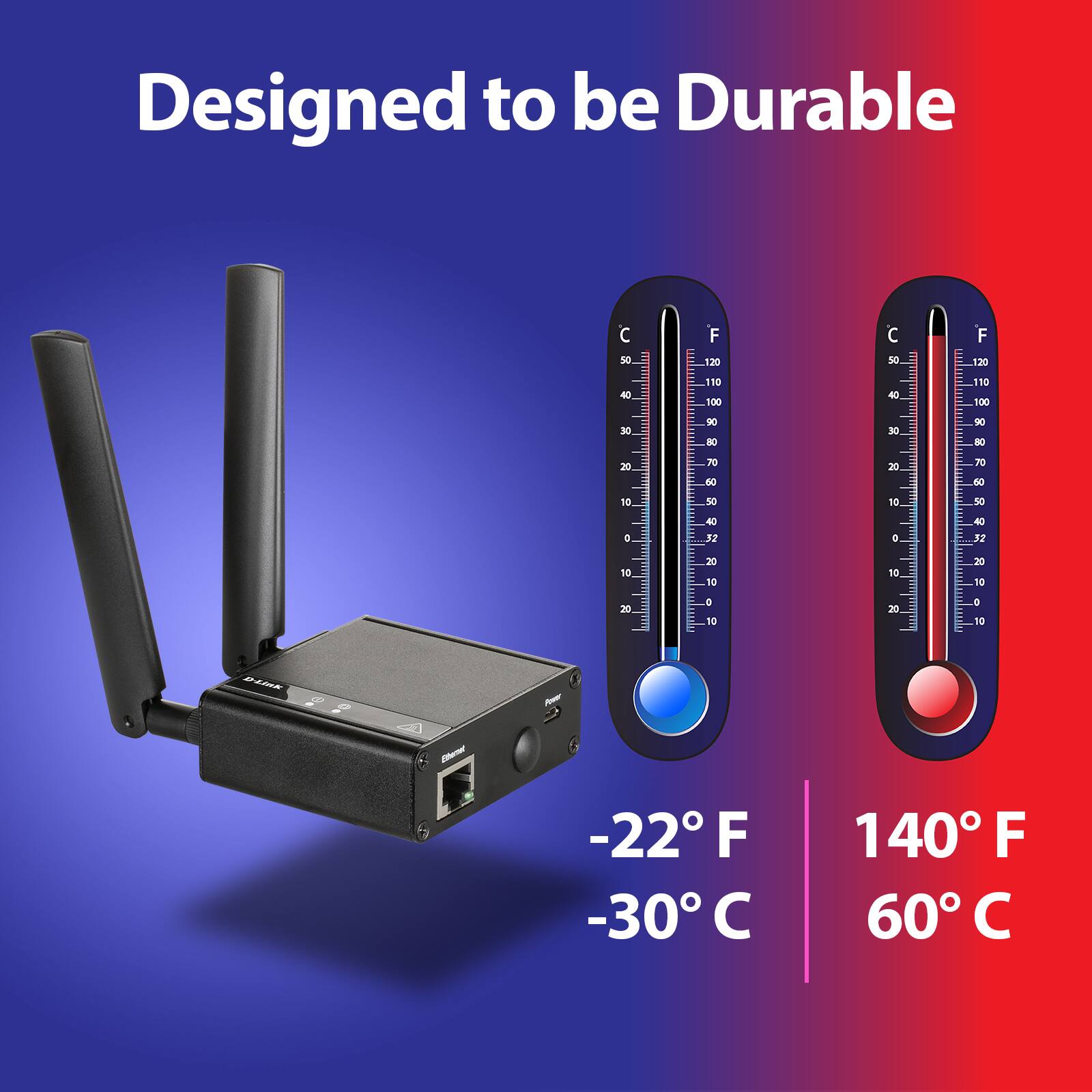 Designed to be Durable

-22°F / -30°C

140°F / 60°C
