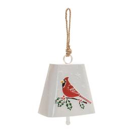 BreeBe - Metal Cardinal Bird Bell Ornament (Set of 2) - Red, White