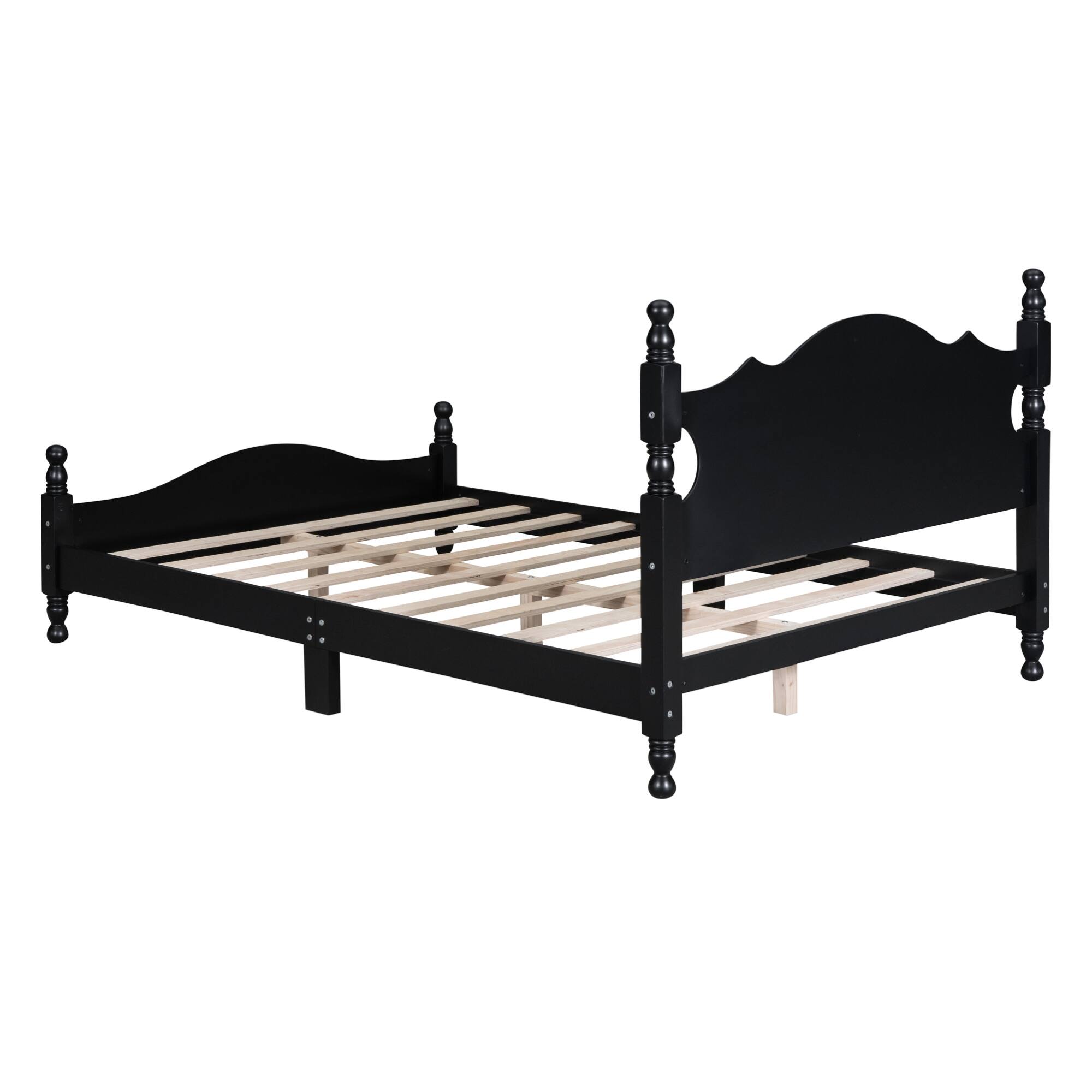 Alt View 2. GOODSILO - Full Size Retro Wood Platform Bed Frame with Wooden Slat Support and Elegant Headboard - Black.