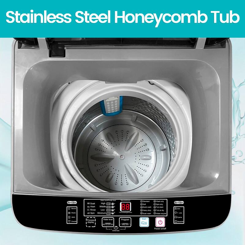 Stainless Steel Honeycomb Tub

- Soak
- Wash
- Rinse
- Spin
- Minimum
- Standard
- Soft
- Wash only
- Spin only
- Quick wash
- Start
- Pause
- Power on/off
- Program
- Water level
- Process display
- Child lock