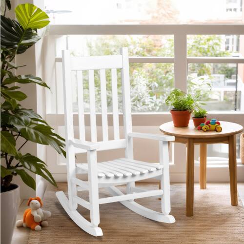 Alt View 5. Winado - Wooden Child's Rocking Chair, All Weather Wooden Rocking Chair with High Backrest, Patio Rocker for Garden Yard Balcony - White.