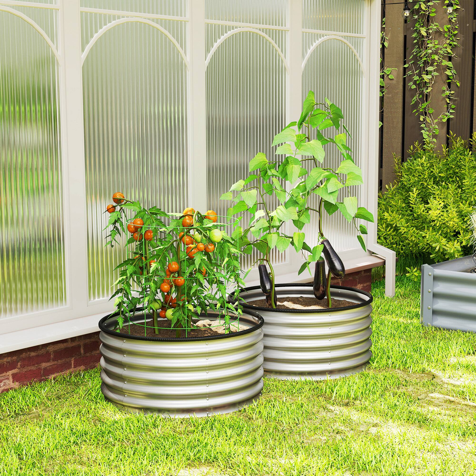 Alt View 8. Outsunny - Set of 2 Raised Garden Bed, Metal Planter Box with Safety Edging - Silver.