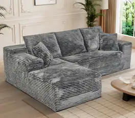 Anysun - 107" Rabbit Hair Modular Cloud L-Shaped Sofa w/ Recliner, Modern Sleeper, Deep Seat, No Assembly Needed - Gray