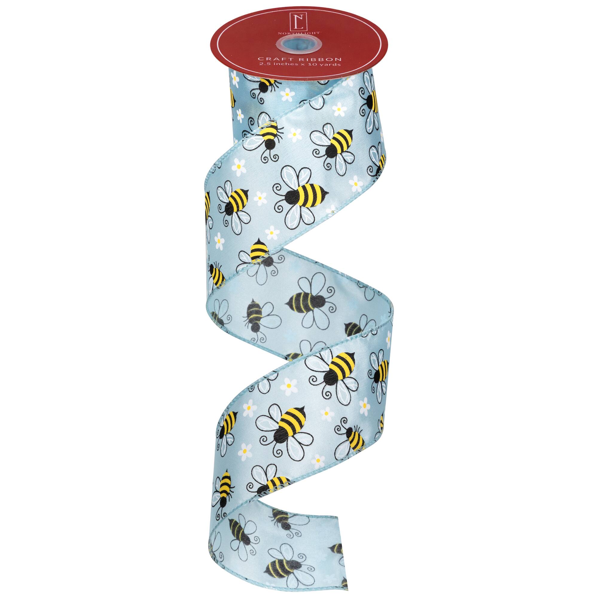 Northlight Bumblebee Design Wired Spring Craft Ribbon 2.5