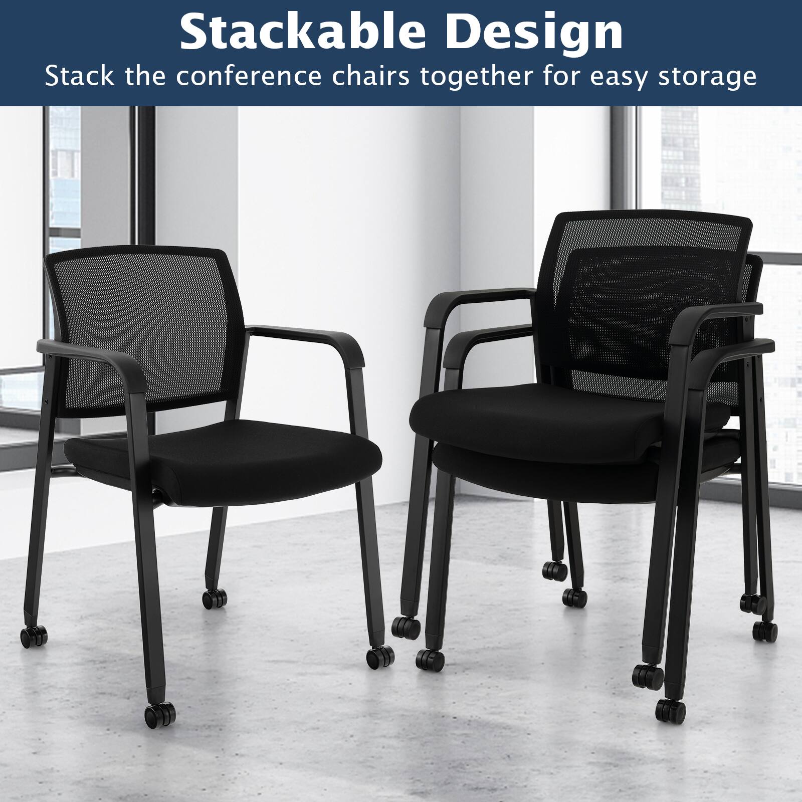 Stackable Design  
Stack the conference chairs together for easy storage