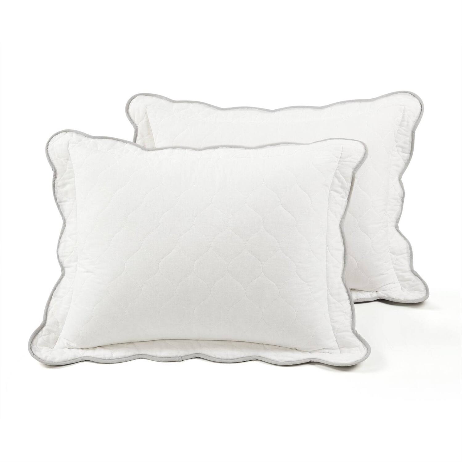 Alt View 1. Hivvago - Full/Queen White Grey Scalloped Edge Reversible Thin Light Quilt Set - White Grey.