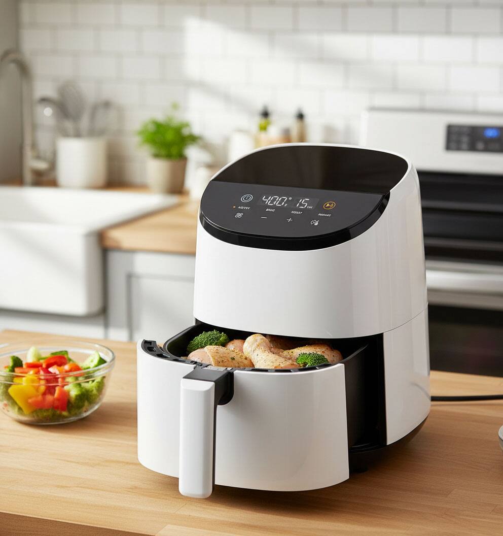 FINEAK - 2.1 Qt Quiet Mini Air Fryer for Healthy Meals - White - Thumbnail 3
