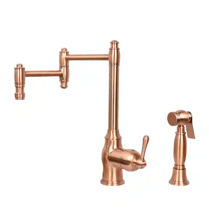 Front. Akicon - Akicon Solid Brass Single Handle Pot Filler Kitchen Faucet with Side Spray and Double Joint Swing Arms in Copper - Copper.