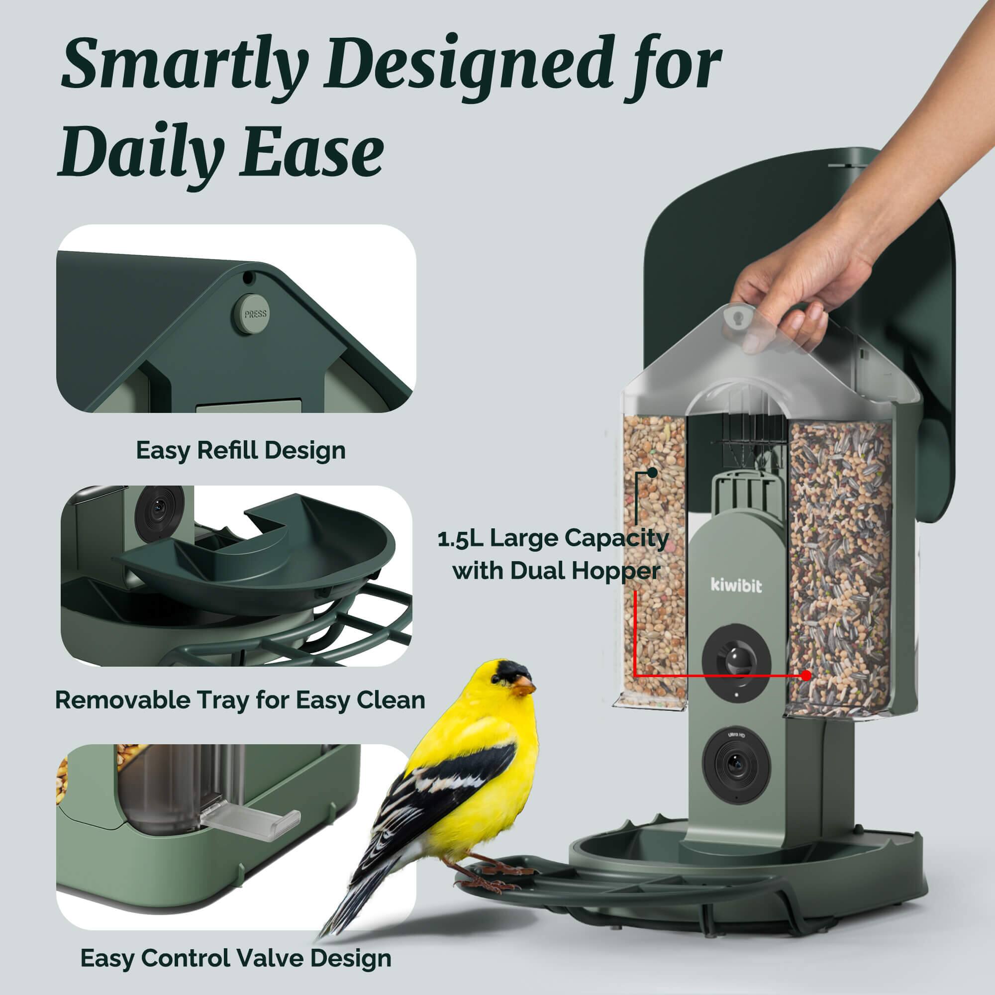 Smartly Designed for Daily Ease

- Easy Refill Design
- 1.5L Large Capacity with Dual Hopper
- Removable Tray for Easy Clean
- Easy Control Valve Design