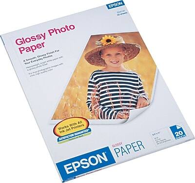 EPSON Glossy Photo Paper  
A Smooth, Everyday Finish For Gossy Photos  
Works With All Inkjet Printers  
20 Sheets  
EPSON  
Glossy Paper