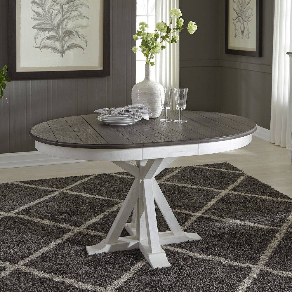 Alt View 6. Liberty Furniture Industries - Pedestal Table in Poplar & Rubberwood Solids w Pine Veneer - Wirebrushed White W/ Charcoal Top.