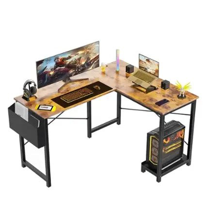 Front. GTPlayer - L Shaped Gaming Desk with CPU Stand PC Table Corner Computer Desk,Brown - Brown.