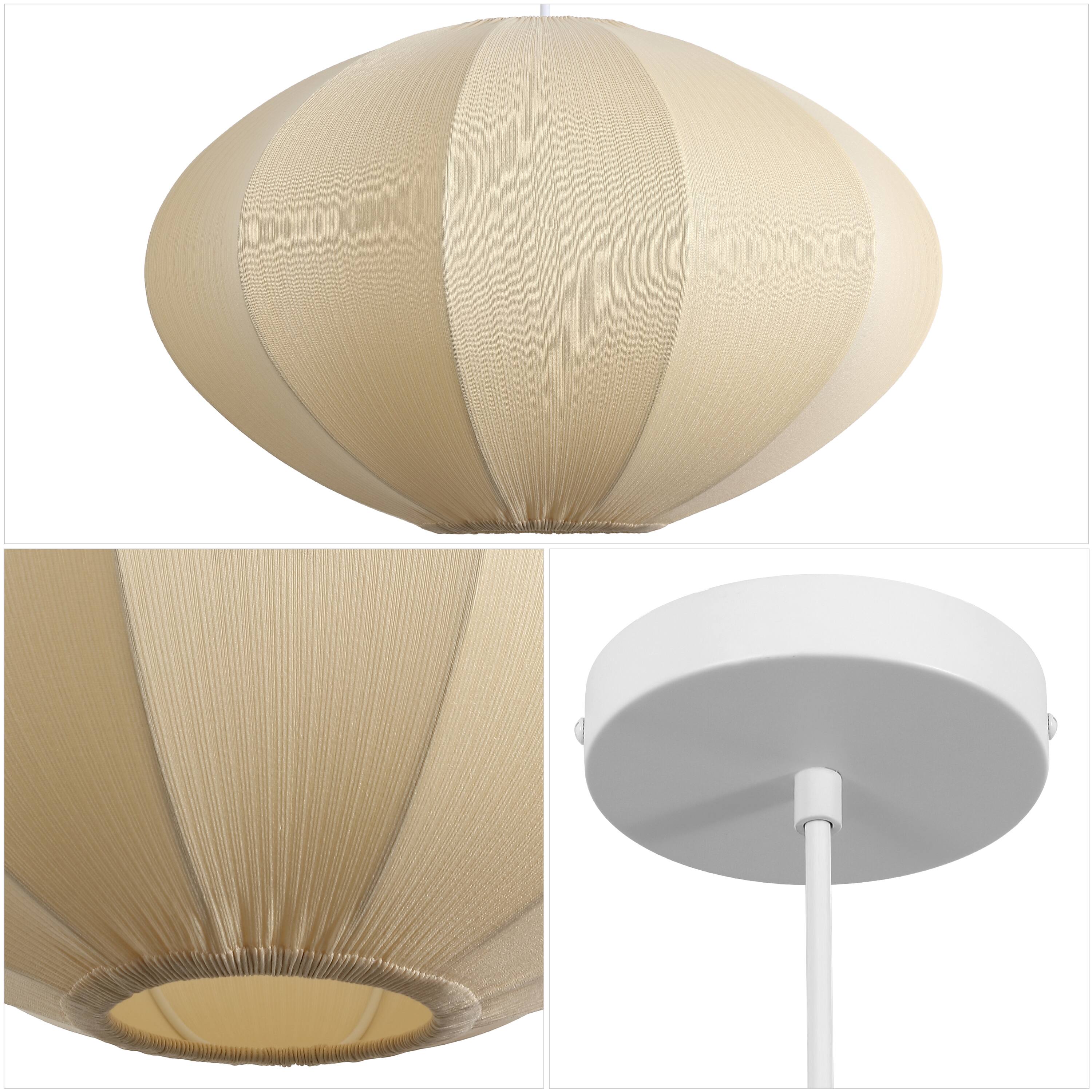 Alt View 4. Jonathan Y - Kira 18.38" 1-Light Scandinavian Japandi Adjustable Lantern Metal with Ribbed Cocoon UFO Saucer Shade LED Pendant, Beige - Beige.