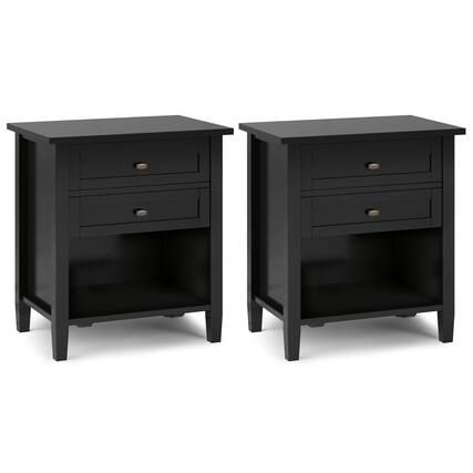 Front. Simpli Home - Warm Shaker 24 inch Solid Wood Transitional Night Stand in Black (Set of 2) - Black.