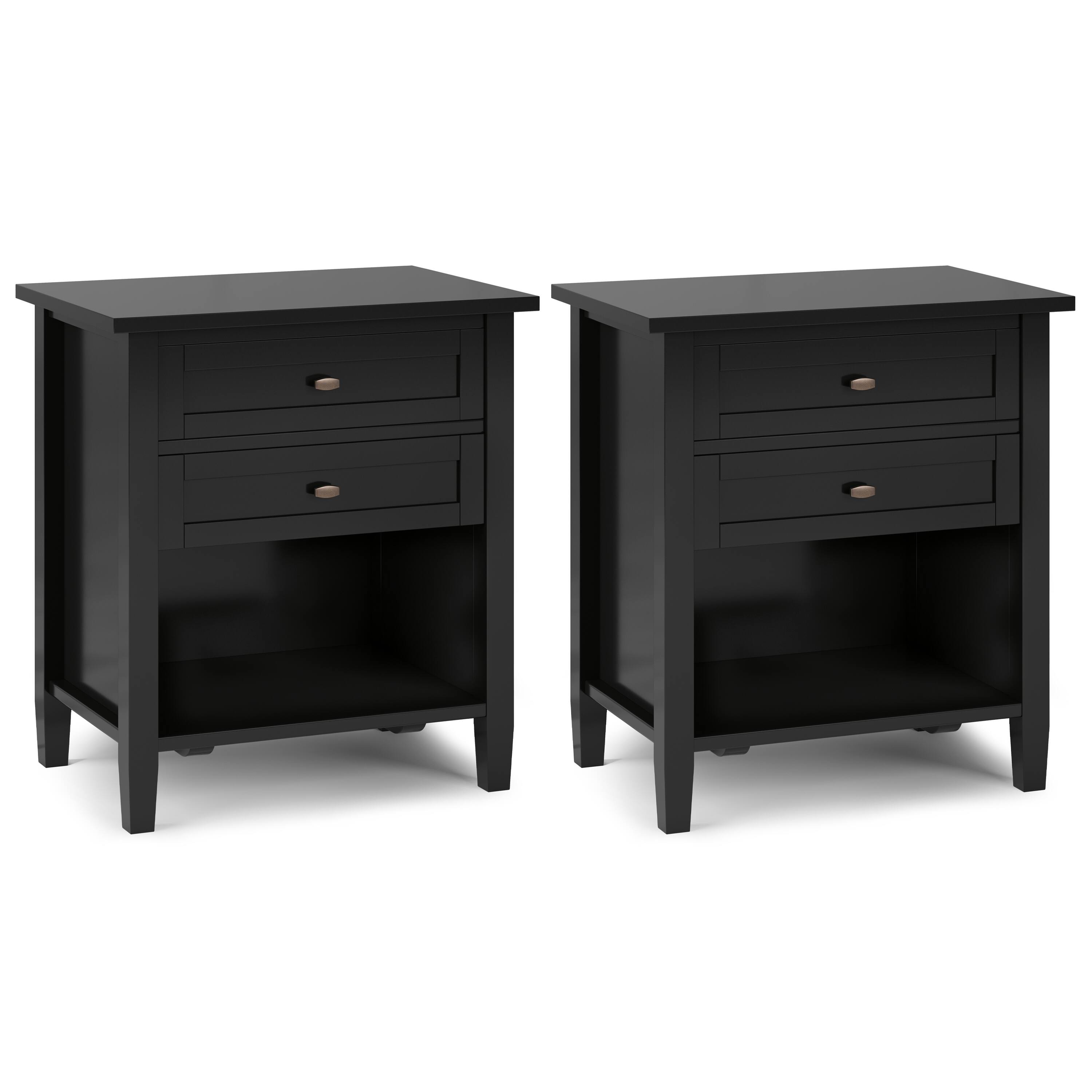 Front. Simpli Home - Warm Shaker 24 inch Solid Wood Transitional Night Stand in Black (Set of 2) - Black.