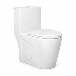 RYHNUYNE - One Piece Toilet, Dual Flush Elongated Comfort Height Soft Close Seat 12 Inch Rough In 1000 Gram Flush - Gloss White