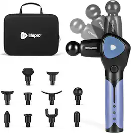 LifePro - Percussion Massage Gun Deep Tissue Handheld Massager for Athletes Portable Recovery - Dynaflex Adjustable Head - Blue