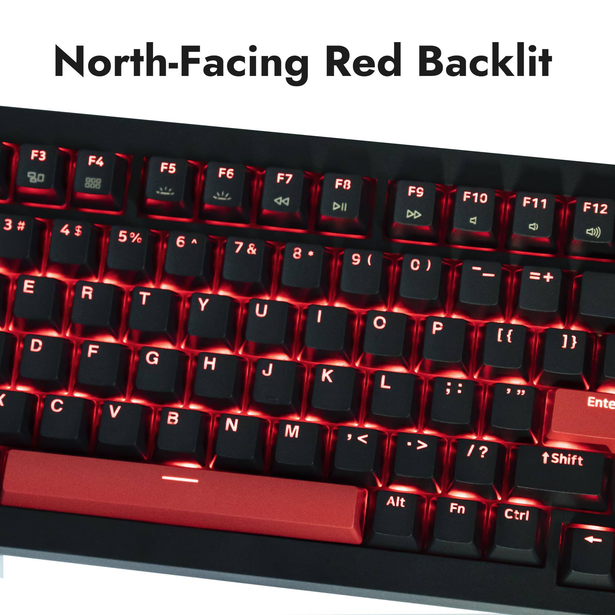 North-Facing Red Backlit

F3 F4 F5 F6 F7 F8 F9 F10 F11 F12

3 # 4 $ 5 % 6 ^ 7 & 8 * 9 ( 0 ) - = + 

E R T Y U I O P [ ] 

D F G H J K L ; '

C V B N M , . / 

Enter Shift Alt Fn Ctrl