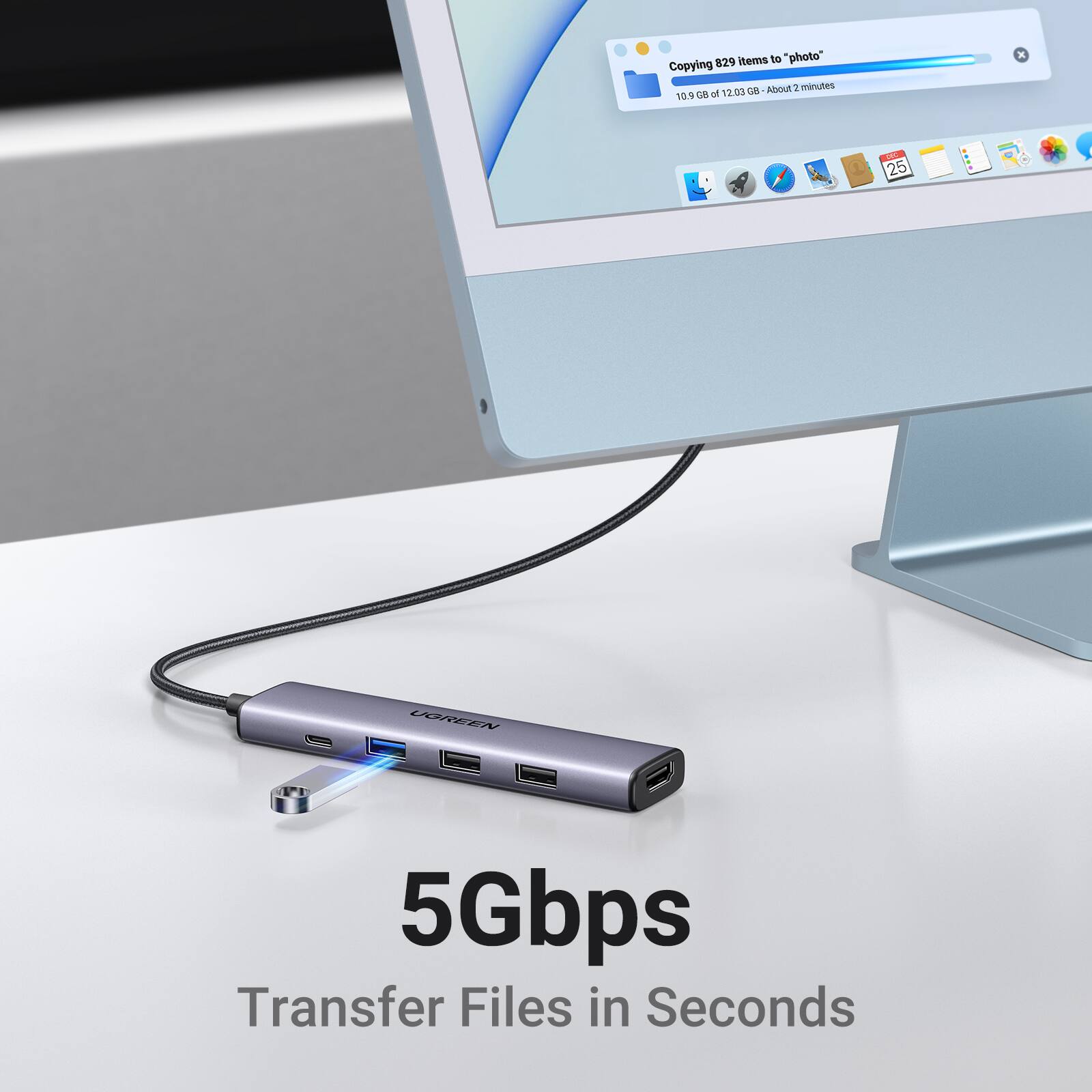 829 items 10 "photo" Copying C 1 minutes 10.9 o of 12:03 25 I UOREEN 5Gbps Transfer Files in Seconds