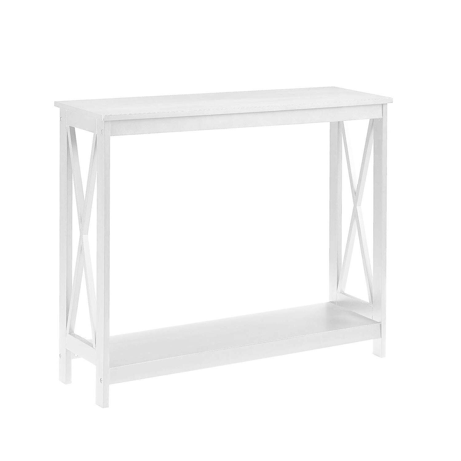 Left. SlickBlue - Compact Wood Console Table with Bottom Storage Shelf - White.