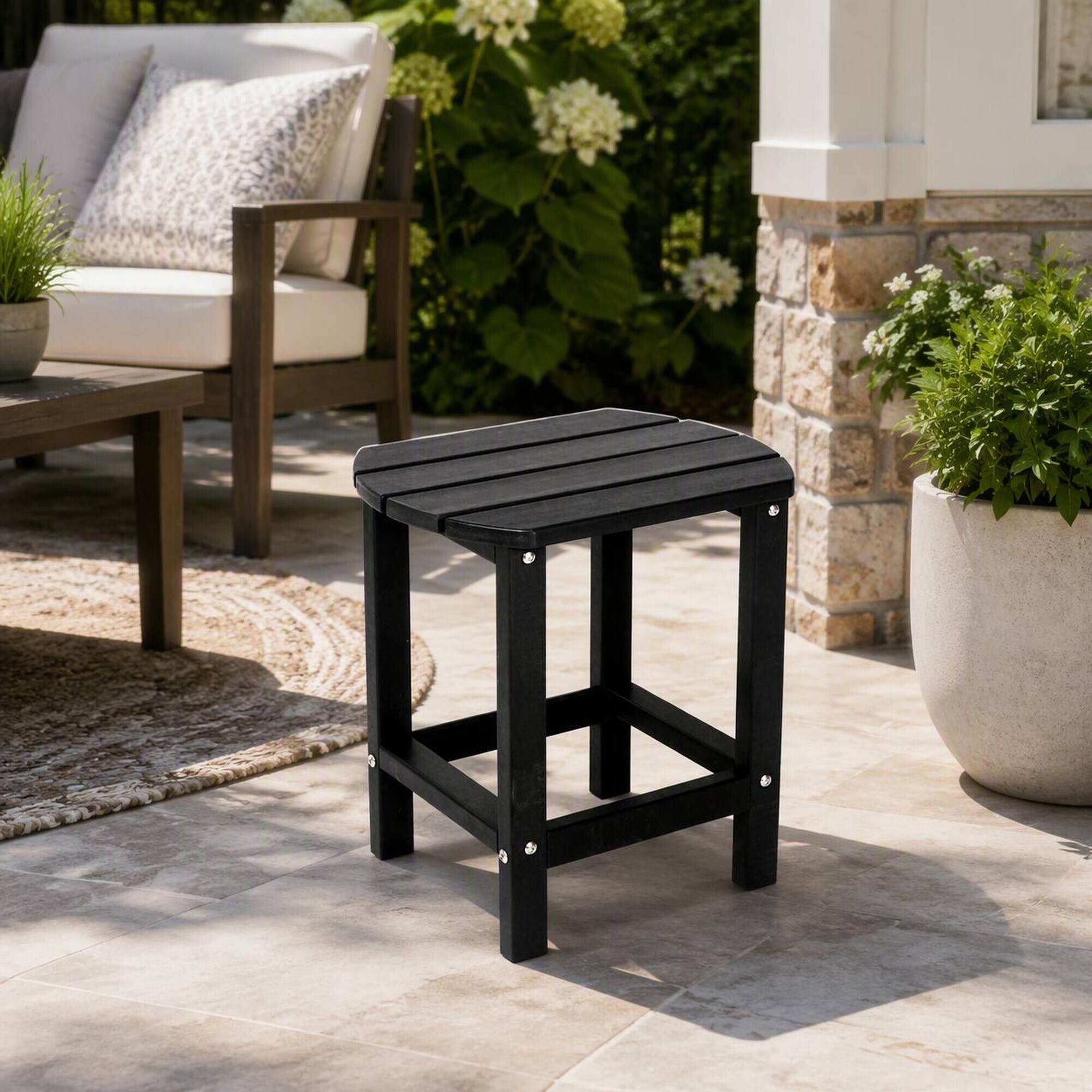 Angle. RYHNUYNE - Outdoor Side Table,Patio End Table, Small Accent Side Table for Backyard Pool Porch Garden Lawn - Black.