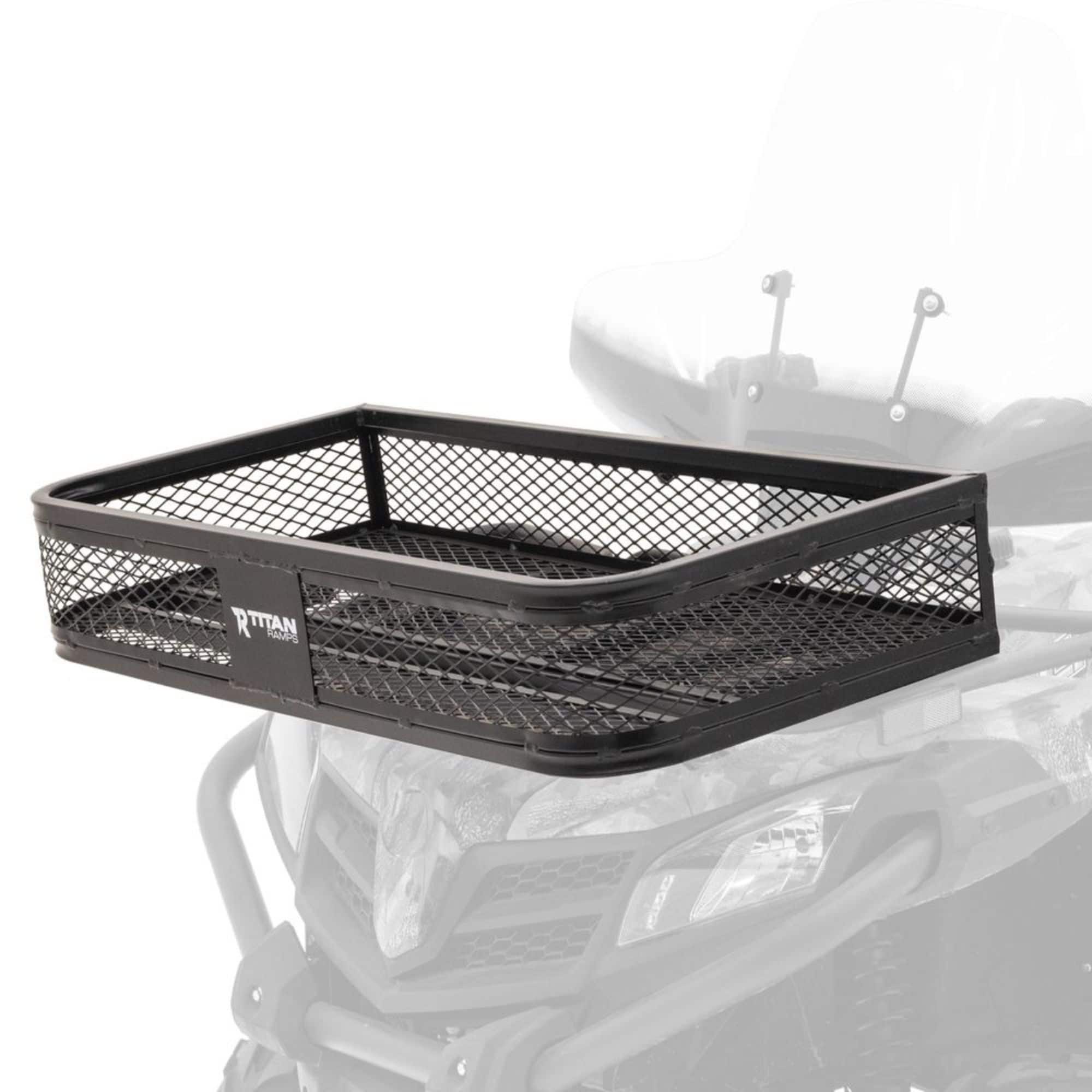 Titan Ramps - Universal ATV/UTV Front Cargo Basket Rack with 100 Pound Capacity - Black