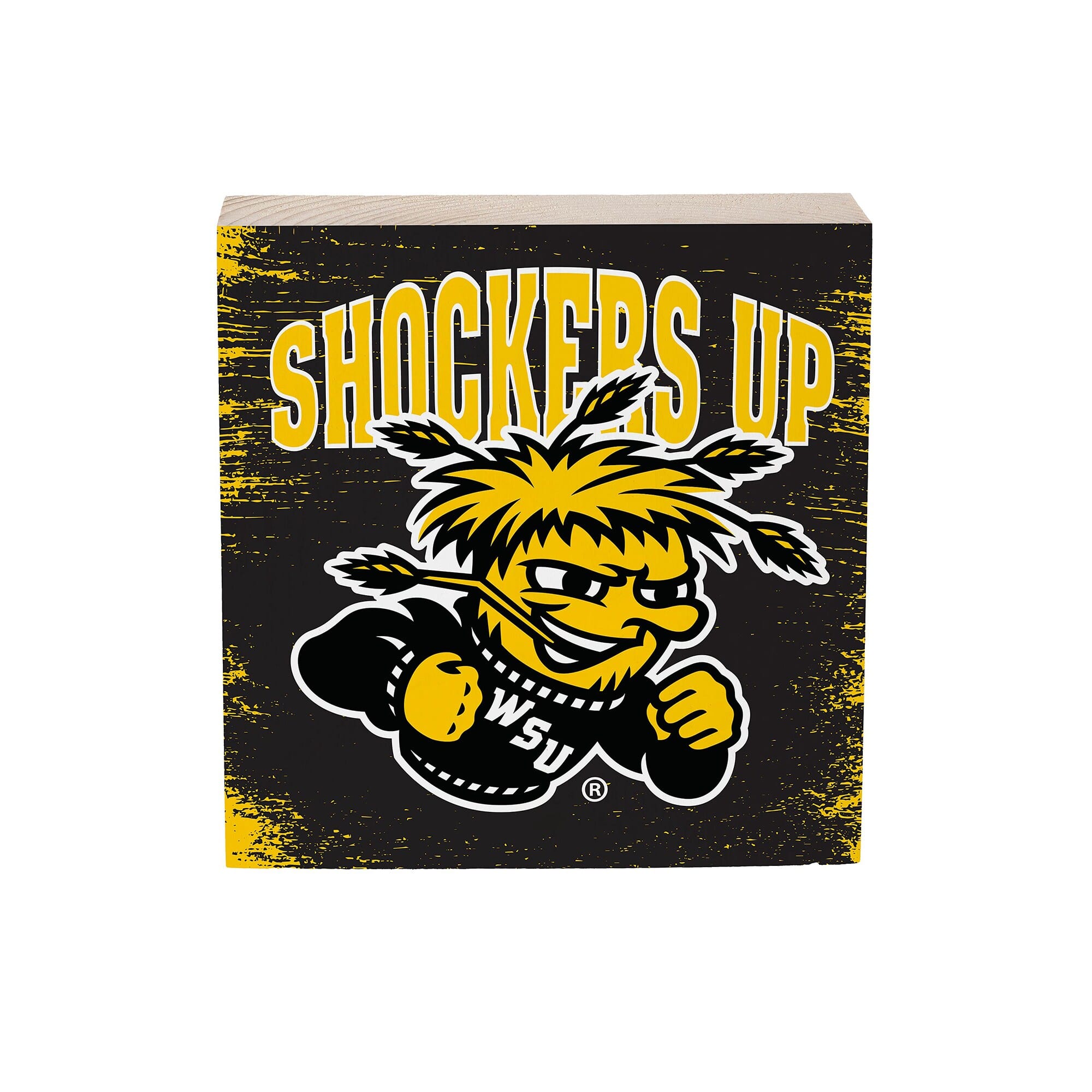Evergreen Enterprises - Wichita State Shockers 6" Square Fan Chant Wood Block Shelf Sign - Multicolor