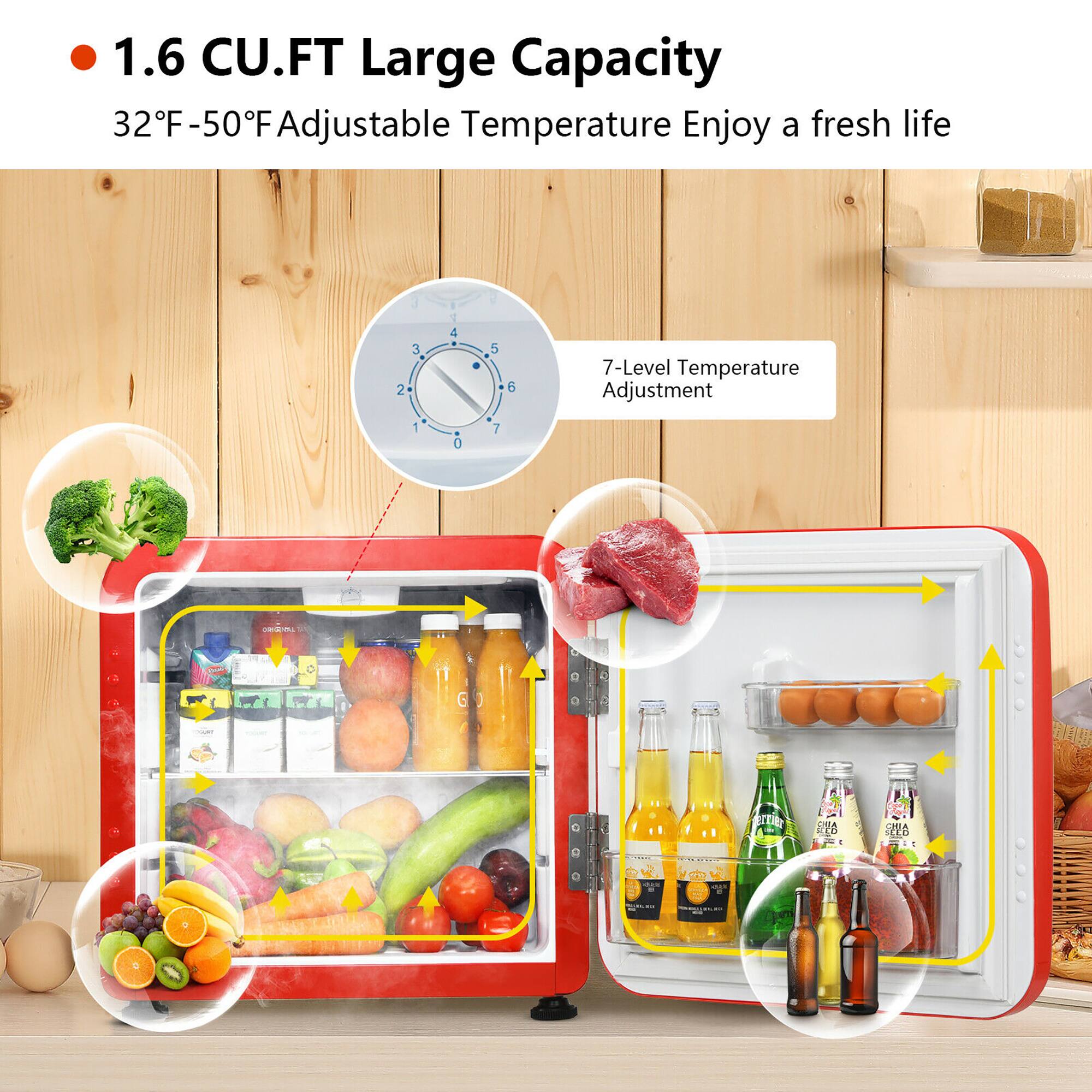 1.6 CU.FT Large Capacity  
32°F-50°F Adjustable Temperature  
Enjoy a fresh life  

7-Level Temperature Adjustment