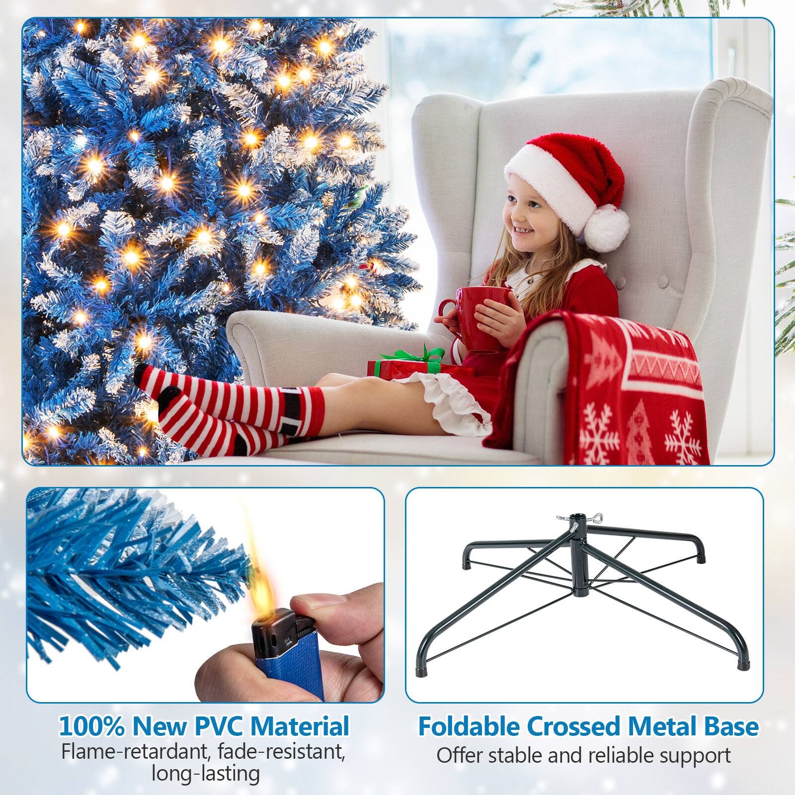 100% New PVC Material  
Flame-retardant, fade-resistant, long-lasting  

Foldable Crossed Metal Base  
Offer stable and reliable support