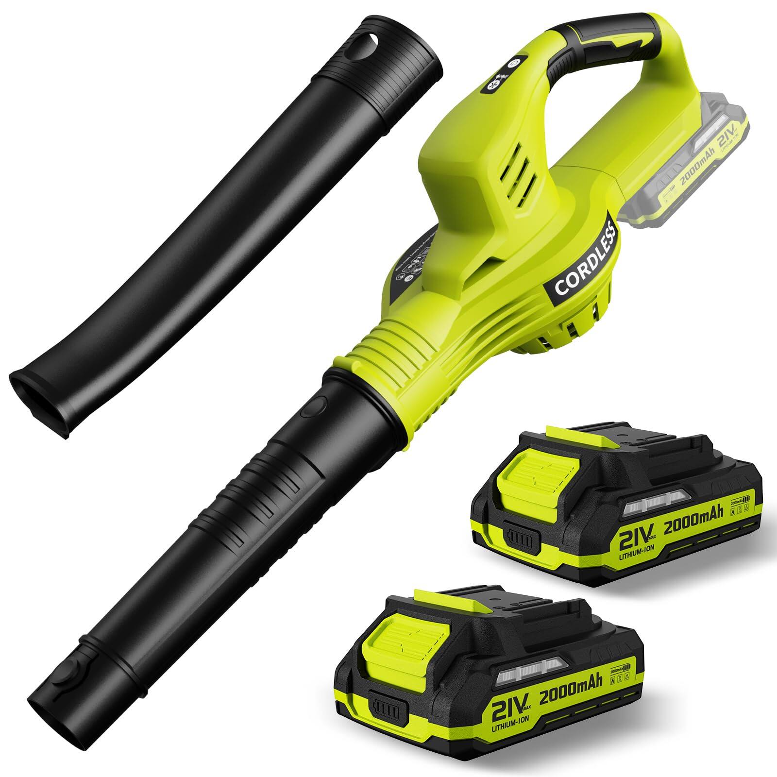 GlowWise - Leaf Blower Cordless - 21V Powerful Electric Leaf Blower with 2 Batteries and Charger, 2 Speed Modes - Green