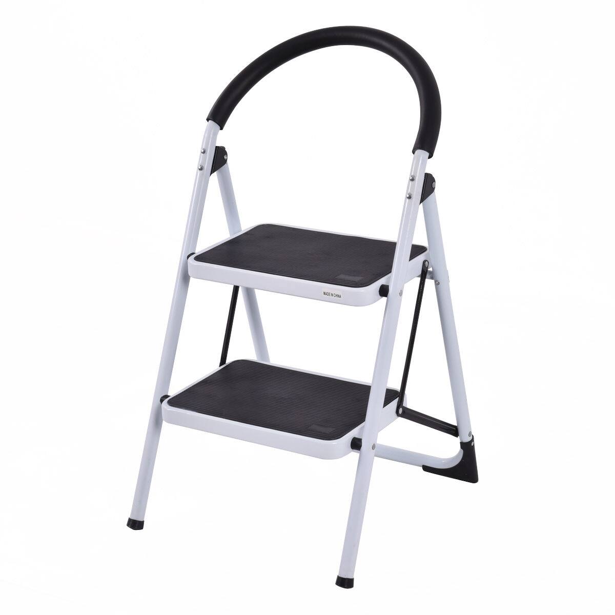 Alt View 1. Costway - Costway 2 Step Ladder Folding Stool Heavy Duty 330Lbs Capacity Industrial Lightweight - Black & White.