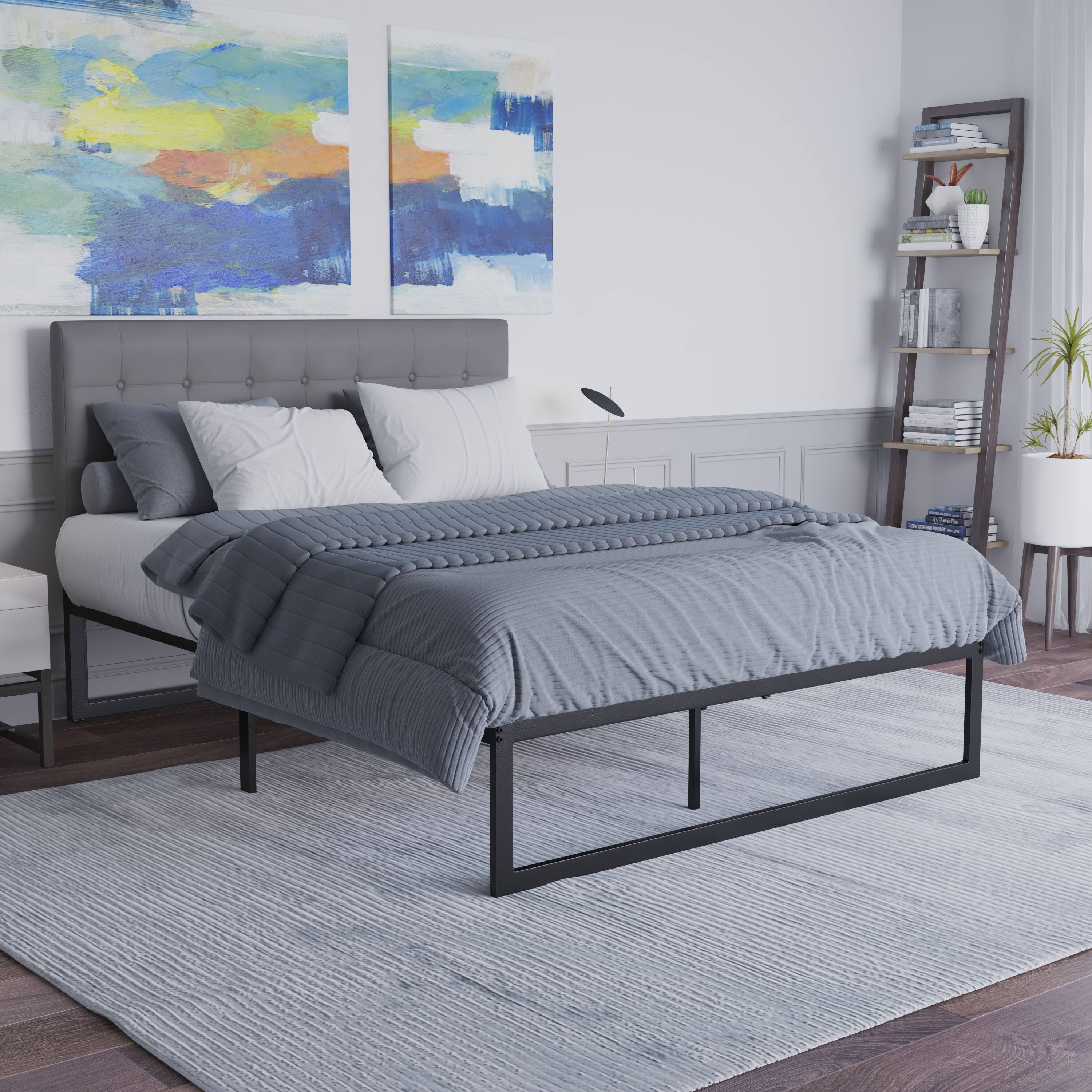 Alt View 4. Emma + Oliver - 14" Metal Platform Bed with Steel Slat Support and 12.5" of Underbed Storage - No Box Spring or Foundation Required - Black.