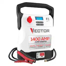Vector - Portable Car Jump Starter, 120 PSI Air Compressor, USB Power Bank, 1400-Amp Peak, AC Outlet, Clamps, LED, VECJ14C