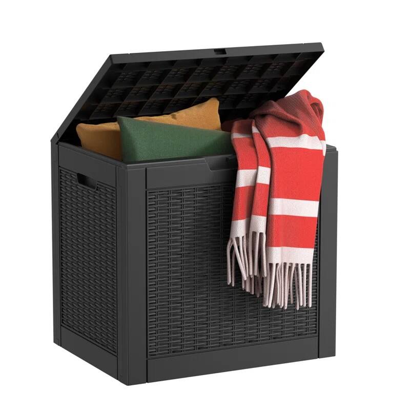 Angle. Chic Crate - 30-Gal Waterproof Deck Box - Compact Storage - Black.