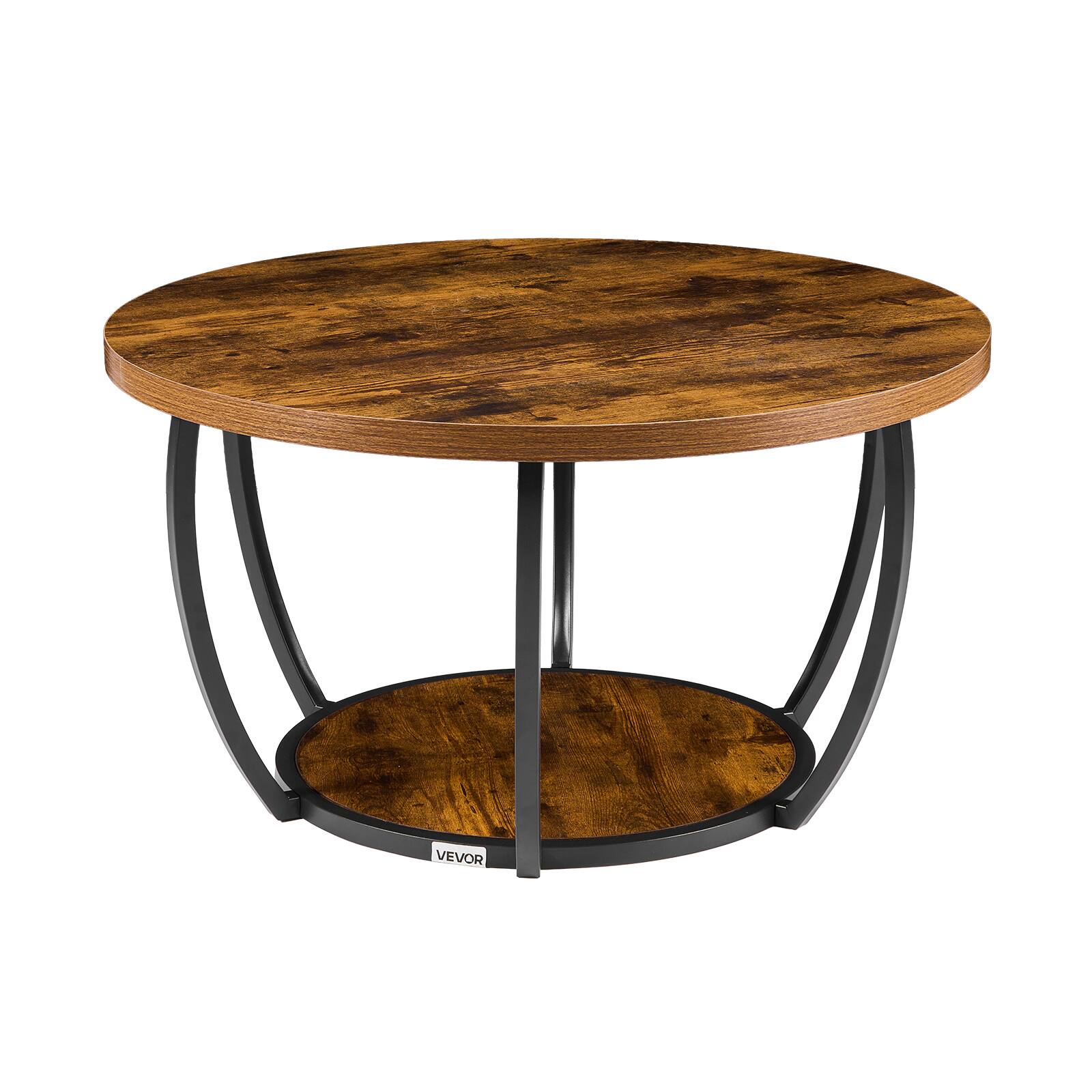 Alt View 5. VEVOR - Coffee Table, Modern Round Coffee Table,2 Tiers Wooden Circle Center Desk with Open Storage, Metal Frame Accent End Desk - Rustic Brown.