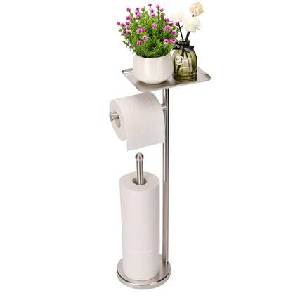 Front. Dazzed Corner - Freestanding Toilet Paper Holder Stand,4 Extra Rolls - Brushed Nickel.