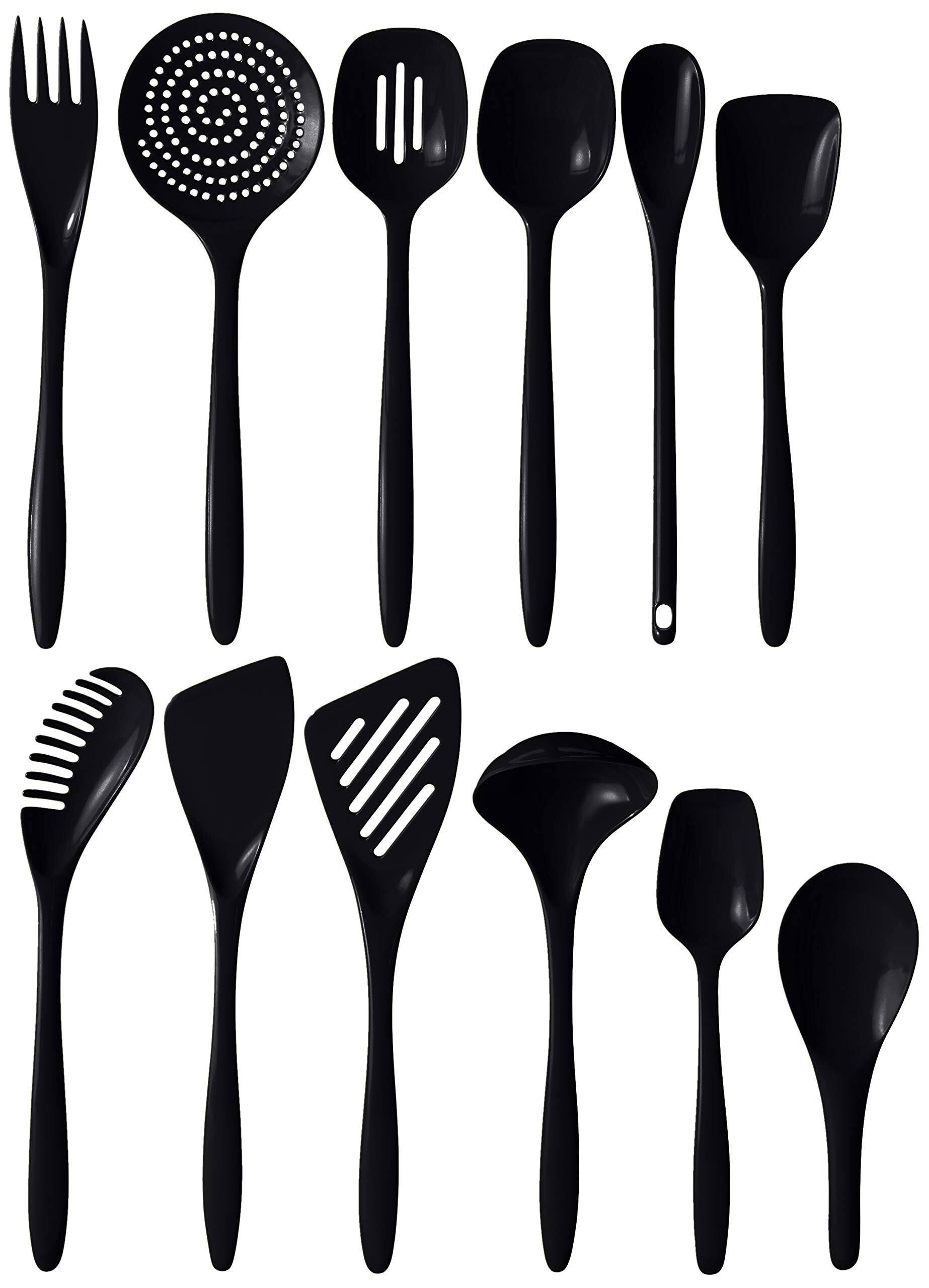 Angle. Hutzler - 12 Piece Cook & Serve Melamine Utensil Set - Black - Black.