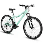 Front. HTUTWOO - Mountain Bike - 26 Inch High-Density Carbon Steel Frame, 21 Speed, Front Suspension, Dual V-Brakes, 80% Pre-Assembled - Green.