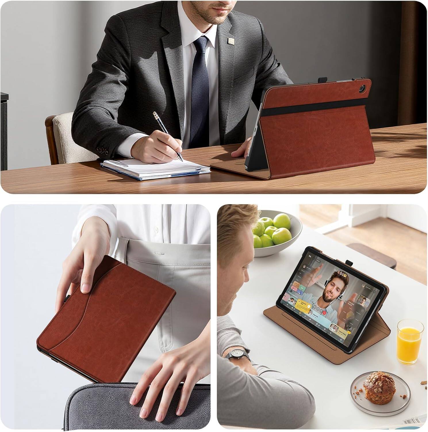 Alt View 2. Fintie - Multi-Angle Viewing Case for Samsung Galaxy Tab A11+ / Tab A9+ 11 Inch, With Front Card Pocket, Vegan Leather Exterior - Brown.
